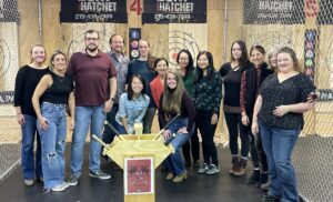 Rittenhouse Psychiatric Associates team members meet for hatchet-throwing.